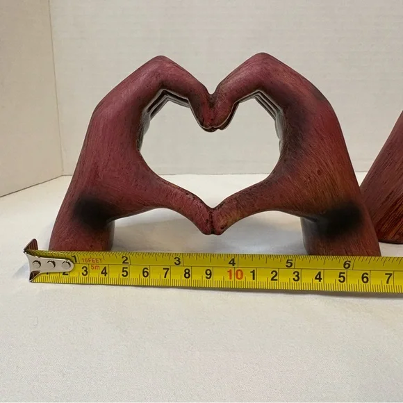 Wooden Hand Heart Sculptures - Pair in Deep Red - Picture 5 of 7